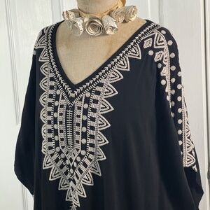 Johnny Was Cape PONCHO Lightweight Flowy Long Boho Embroidered Large Aztec EUC